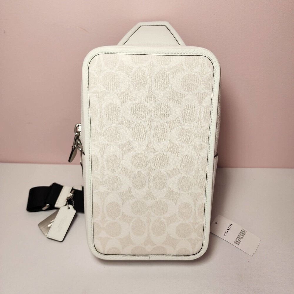 NWT Coach C9867 Sullivan Pack Silver Chalk White Signature Canvas Leather - Picture 2 of 7